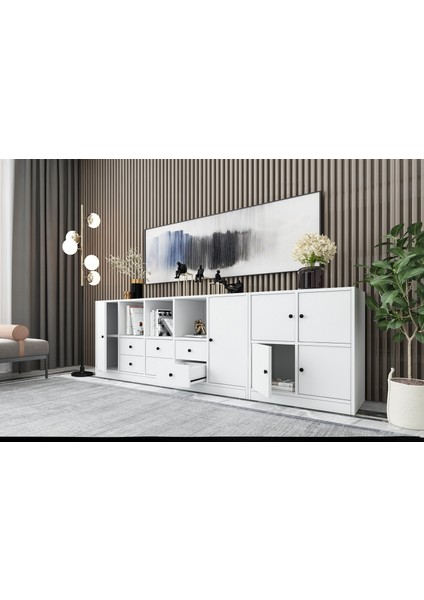 Rafli Dolapli Çekmeceli Konsol Beyaz 226 cm KNS-1111-Ç modelleri