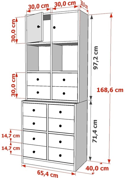 Rafli Dolapli Çekmeceli Vitrin Beyaz 65 cm VTR-1018-Ç indirimleri