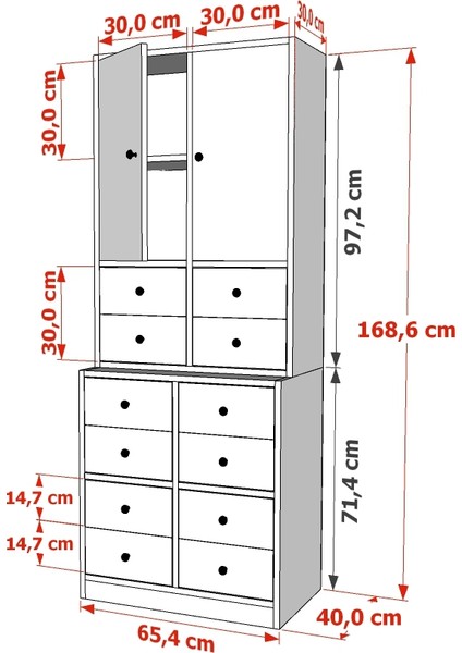 Dolapli Çekmeceli Vitrin Beyaz 65 cm VTR-1019-Ç fırsatları