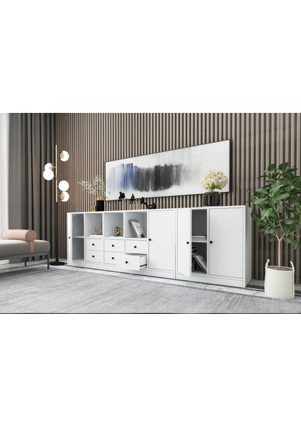 Rafli Dolapli Çekmeceli Konsol Beyaz 226 cm KNS-1103-Ç fırsatları