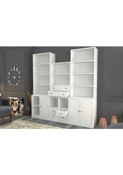 Rafli Çekmeceli Dolapli Vitrin Beyaz 195 cm VTR-1099-Ç fiyatları