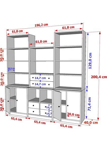 Rafli Çekmeceli Dolapli Vitrin Beyaz 195 cm VTR-1099-Ç indirimleri
