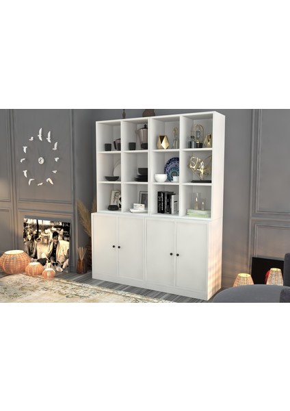 Rafli Dolapli Vitrin Beyaz 130 cm VTR-1022-Ç