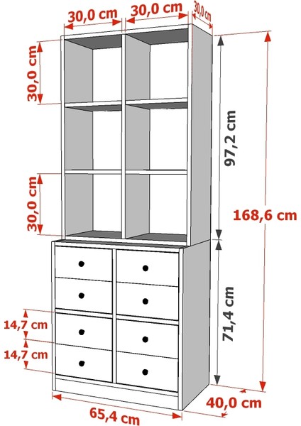 Rafli Çekmeceli Vitrin Beyaz 65 cm VTR-1015-Ç fırsatları