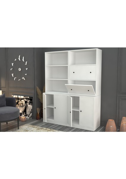 Rafli Düser Kapakli Dolapli Vitrin Beyaz 130 cm VTR-1067-Ç fiyatları