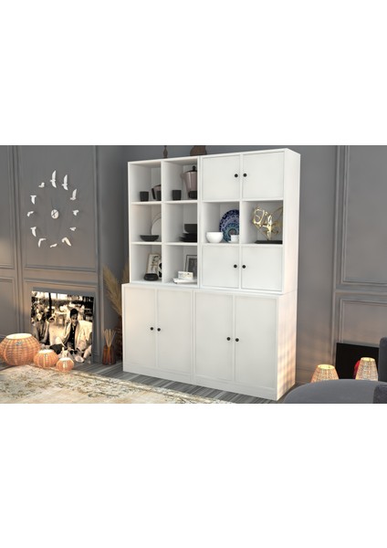 Rafli Dolapli Vitrin Beyaz 130 cm VTR-1024-Ç