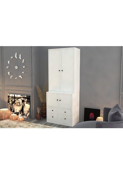 Dolapli Çekmeceli Vitrin Beyaz 65 cm VTR-1013-Ç fiyatları