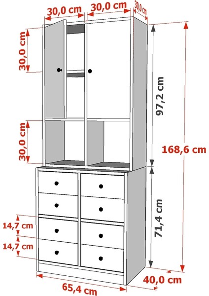 Rafli Dolapli Çekmeceli Vitrin Beyaz 65 cm VTR-1021-Ç fırsatları