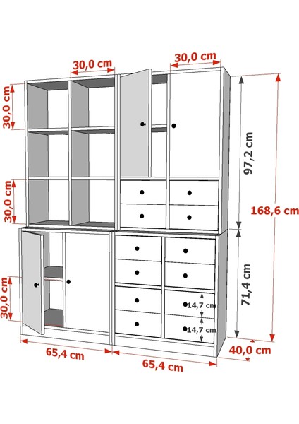 Rafli Dolapli Çekmeceli Vitrin Beyaz 130 cm VTR-1033-Ç fırsatları