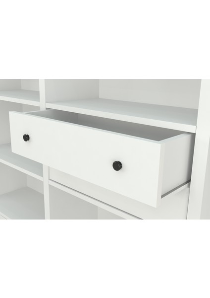 Rafli Çekmeceli Dolapli Vitrin Beyaz 195 cm VTR-1083-Ç modelleri