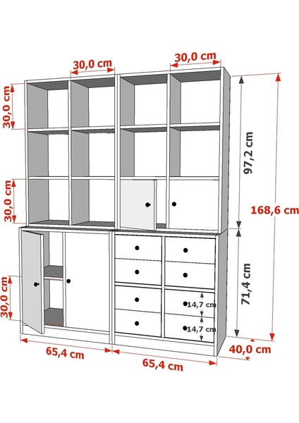 Rafli Dolapli Çekmeceli Vitrin Beyaz 130 cm VTR-1030-Ç indirimleri