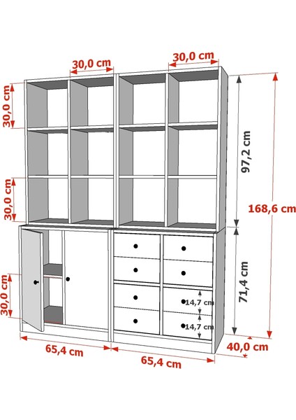 Rafli Dolapli Çekmeceli Vitrin Beyaz 130 cm VTR-1029-Ç fırsatları