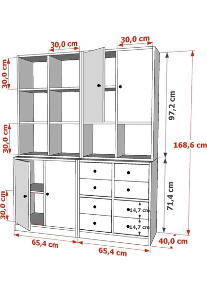 Rafli Dolapli Çekmeceli Vitrin Beyaz 130 cm VTR-1035-Ç fırsatları