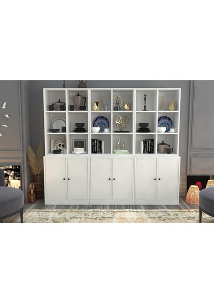 Rafli Dolapli Vitrin Beyaz 196 cm VTR-1036-Ç