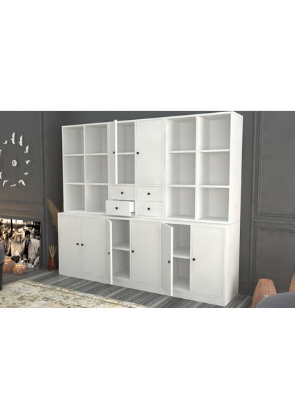 Rafli Dolapli Çekmeceli Vitrin Beyaz 196 cm VTR-1040-Ç modelleri