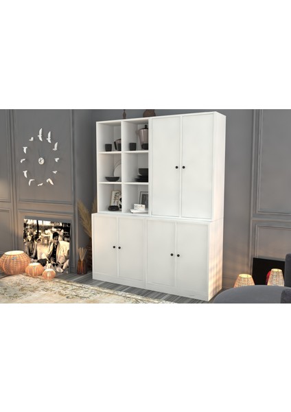 Rafli Dolapli Vitrin Beyaz 130 cm VTR-1027-Ç