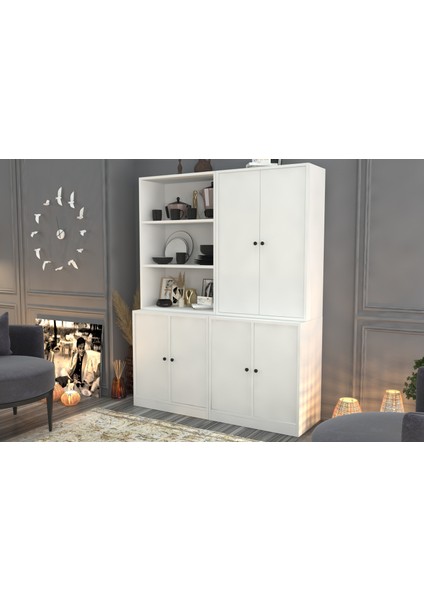 Rafli Dolapli Vitrin Beyaz 130 cm VTR-1070-Ç