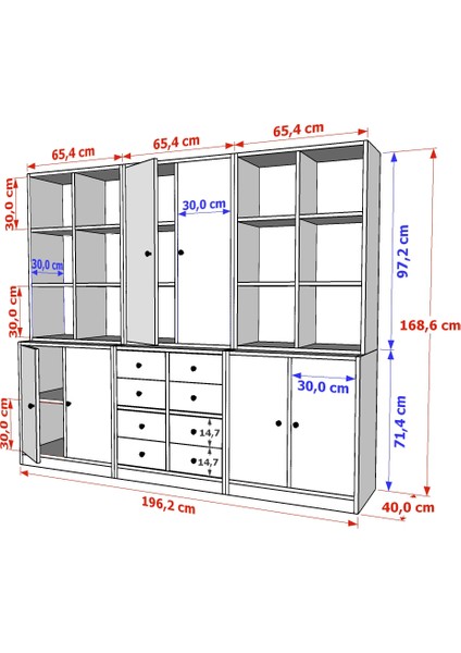 Rafli Dolapli Çekmeceli Vitrin Beyaz 196 cm VTR-1048-Ç indirimleri