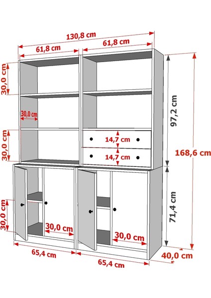 Rafli Çekmeceli Dolapli Vitrin Beyaz 130 cm VTR-1068-Ç fırsatları