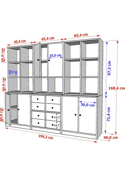 Rafli Dolapli Çekmeceli Vitrin Beyaz 196 cm VTR-1049-Ç indirimleri