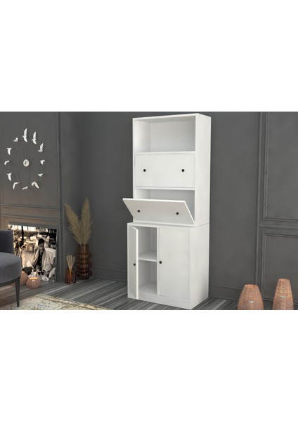 Rafli Düser Kapakli Dolapli Vitrin Beyaz 65 cm VTR-1061-Ç fiyatları