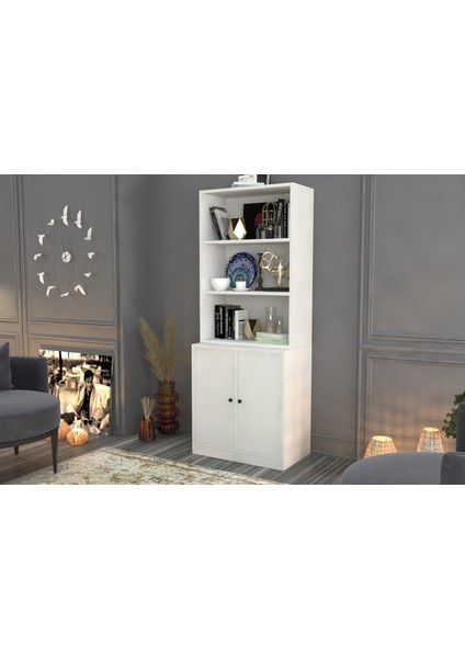 Rafli Dolapli Vitrin Beyaz 65 cm VTR-1059-Ç