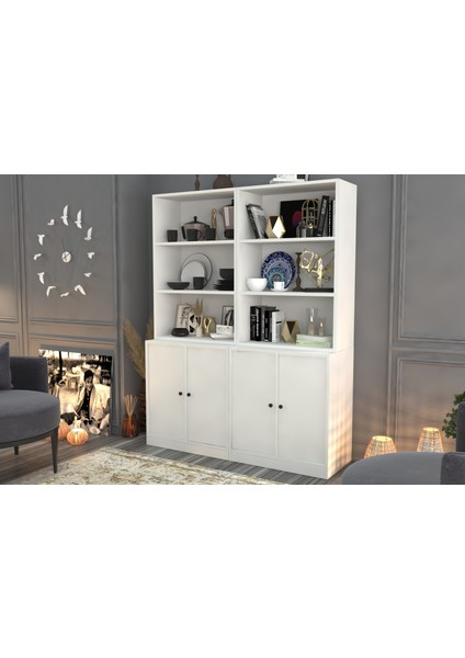Rafli Dolapli Vitrin Beyaz 130 cm VTR-1065-Ç