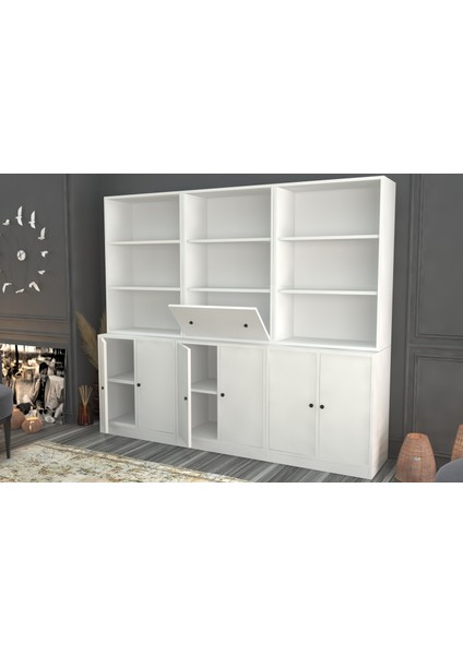 Rafli Düser Kapakli Dolapli Vitrin Beyaz 195 cm VTR-1072-Ç fiyatları