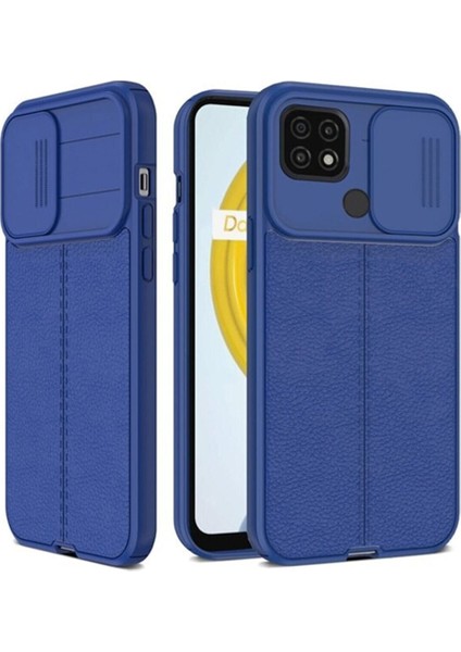 Xiaomi Redmi 9c Kılıf Kamera Sürgülü Deri Dokulu Mat Silikon Lacivert