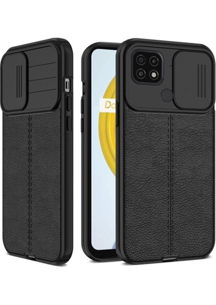 Xiaomi Redmi 9c Kılıf Kamera Sürgülü Deri Dokulu Mat Silikon Siyah