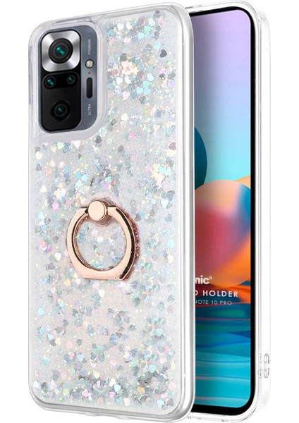 Xiaomi Redmi Note 10 Pro Max Kılıf Glitter Liquid Holder Gümüş