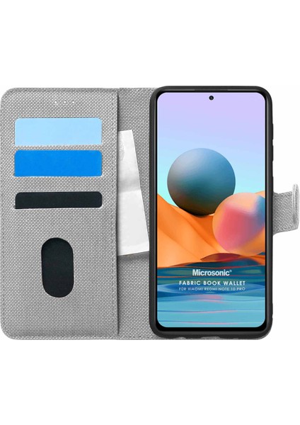 Xiaomi Redmi Note 10 Pro Max Kılıf Fabric Book Wallet Gri