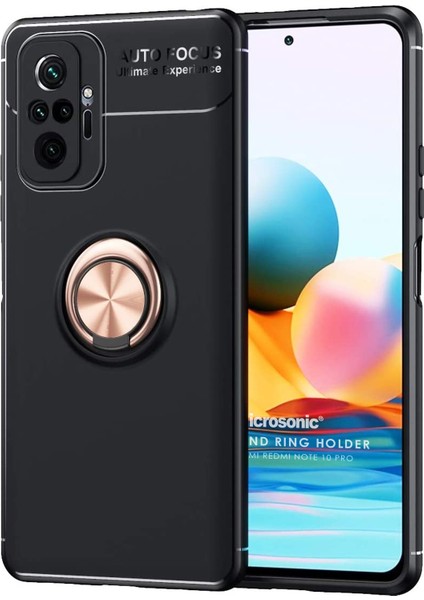 Xiaomi Redmi Note 10 Pro Max Kılıf Kickstand Ring Holder Siyah Rose