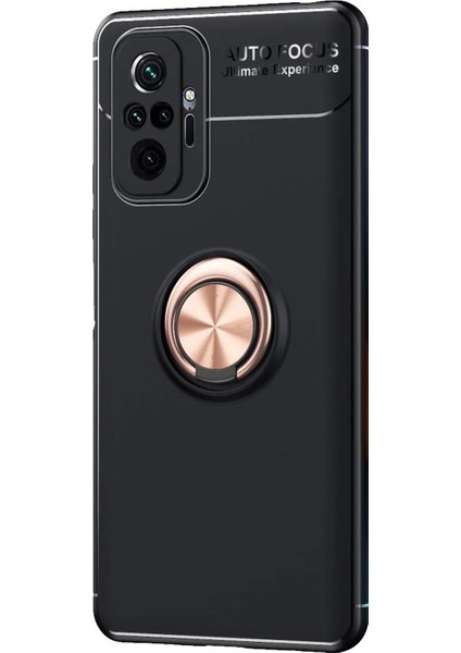 Xiaomi Redmi Note 10 Pro Max Kılıf Kickstand Ring Holder Siyah Rose