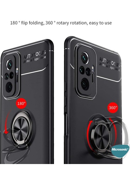 Xiaomi Redmi Note 10 Pro Max Kılıf Kickstand Ring Holder Siyah Rose