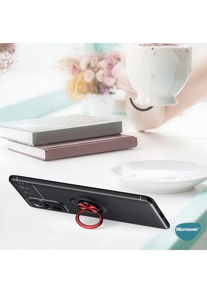 Xiaomi Redmi Note 10 Pro Max Kılıf Kickstand Ring Holder Siyah Rose