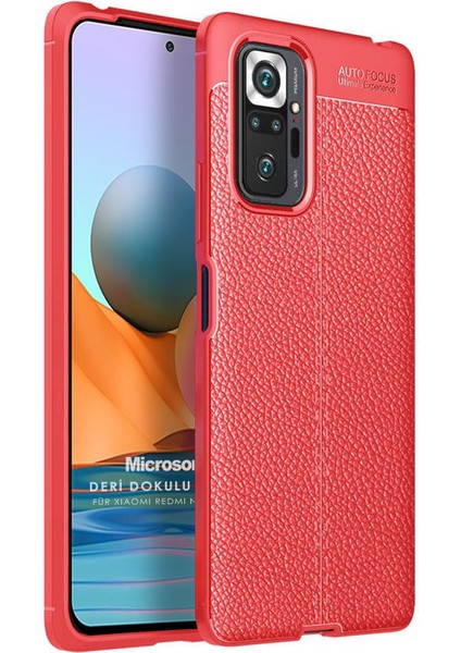 Xiaomi Redmi Note 10 Pro Max Kılıf Deri Dokulu Silikon Kırmızı