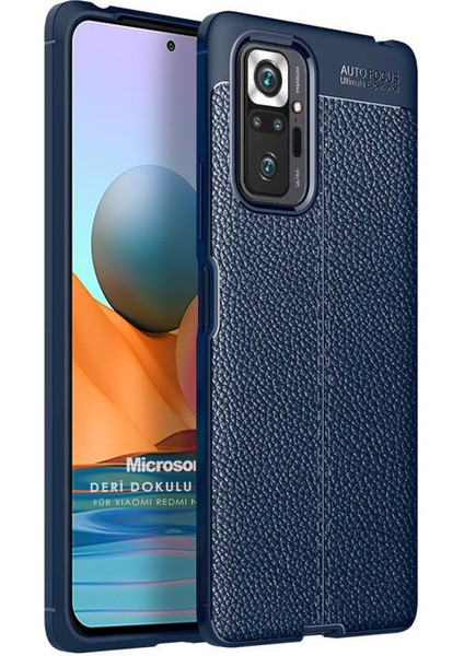 Xiaomi Redmi Note 10 Pro Max Kılıf Deri Dokulu Silikon Lacivert