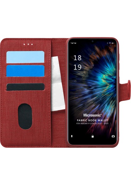 Reeder P13 Blue 2021 Kılıf Fabric Book Wallet Kırmızı