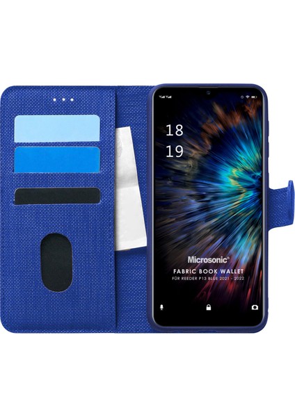 Reeder P13 Blue 2022 Kılıf Fabric Book Wallet Lacivert