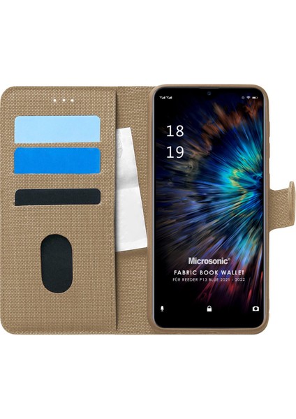 Reeder P13 Blue 2021 Kılıf Fabric Book Wallet Gold