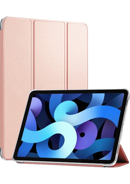 Apple iPad Air 5.nesil 2022 Kılıf (A2588-A2589-A2591) Slim Translucent Back Smart Cover Rose Gold