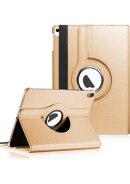 Apple iPad Air 5.nesil 2022 Kılıf (A2588-A2589-A2591) 360 Rotating Stand Deri Gold