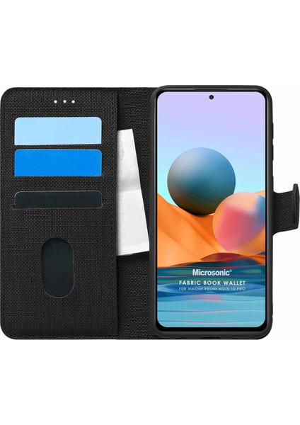 Xiaomi Redmi Note 10 Pro Max Kılıf Fabric Book Wallet Siyah