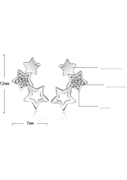 925 Ayar Damgalı Gümüş Kaplama Zirkon Taşlı Yıldız Bayan Kolye Küpe Seti