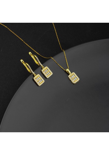 925 Ayar Gümüş Ikili Trapez Kolye ve Sallantılı Küpe Takı Seti fiyatları