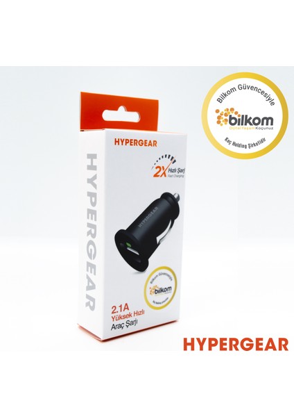 2.1A 2x Hızlı Araç Şarj Aleti Set Type-C Kablo Siyah