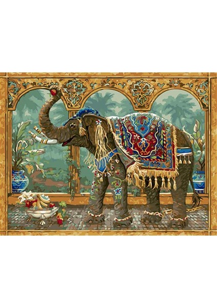 Oryantal Fil Sayılarla Boyama Seti 60X75 cm Tuvale Gerili