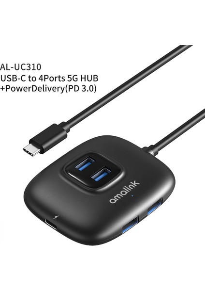 C Amalink AL-UC310 Taşınabilir 5gbps Tip-C-Usb 3.0 4 Bağlantı Noktası + Pd 3.0 Hub (Yurt Dışından)