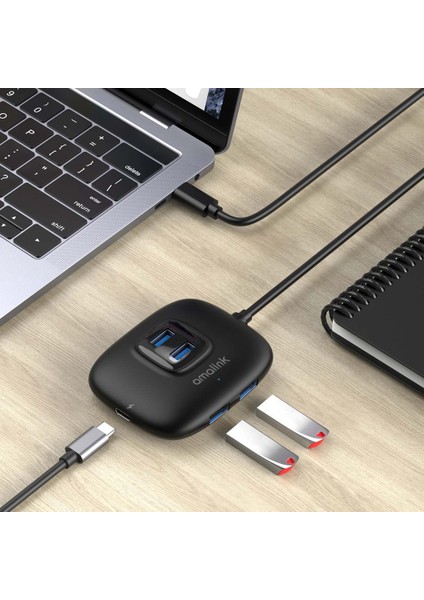 C Amalink AL-UC310 Taşınabilir 5gbps Tip-C-Usb 3.0 4 Bağlantı Noktası + Pd 3.0 Hub (Yurt Dışından)